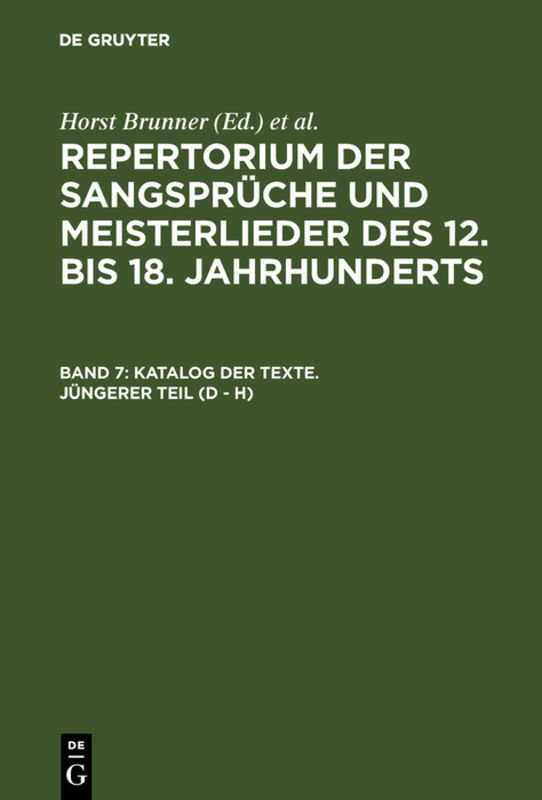 Katalog der Texte. Jüngerer Teil (D - H)