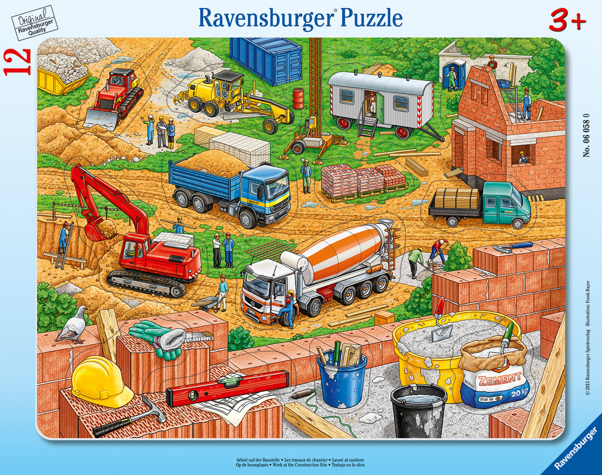 Ravensburger Kinderpuzzle - 06058 Arbeit auf der Baustelle - Rahmenpuzzle für Kinder ab 3 Jahren, mit 12 Teilen