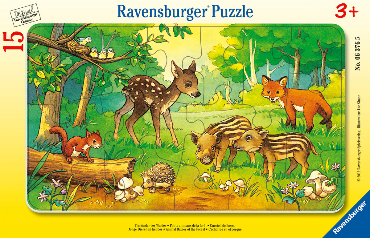 Ravensburger Kinderpuzzle - 06376 Tierkinder des Waldes - Rahmenpuzzle für Kinder ab 3 Jahren, mit 15 Teilen