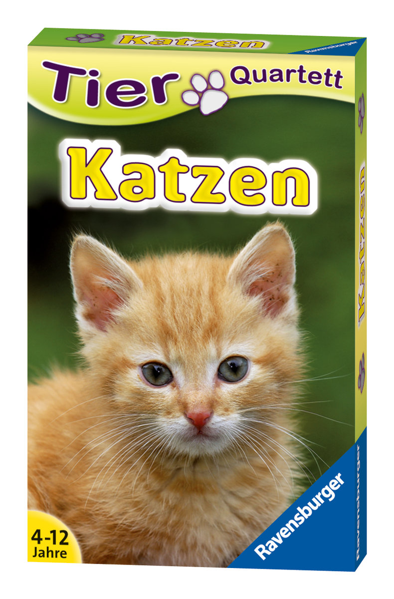 Ravensburger 20421 - Tierquartett Katzen, Klassiker für 3-6 Spieler ab 4 - 12 Jahre, 32 Katzenrassen